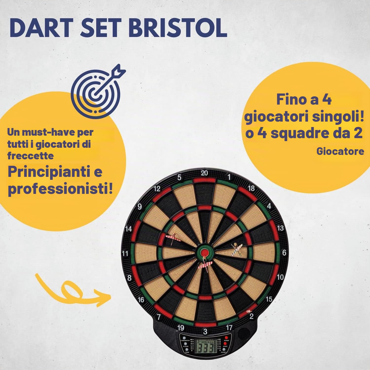 Best Sporting - Bersaglio elettronico per freccette Bristol, con 6 freccette, funzionamento a batteria
