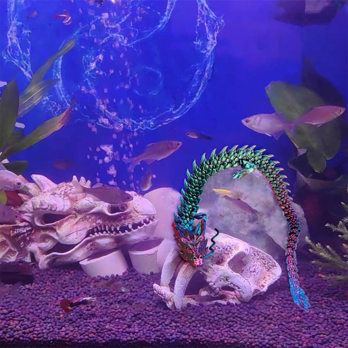 Décoration Aquarium Dragon Bleu-Violet Cristal Articulé Jouet Bureau