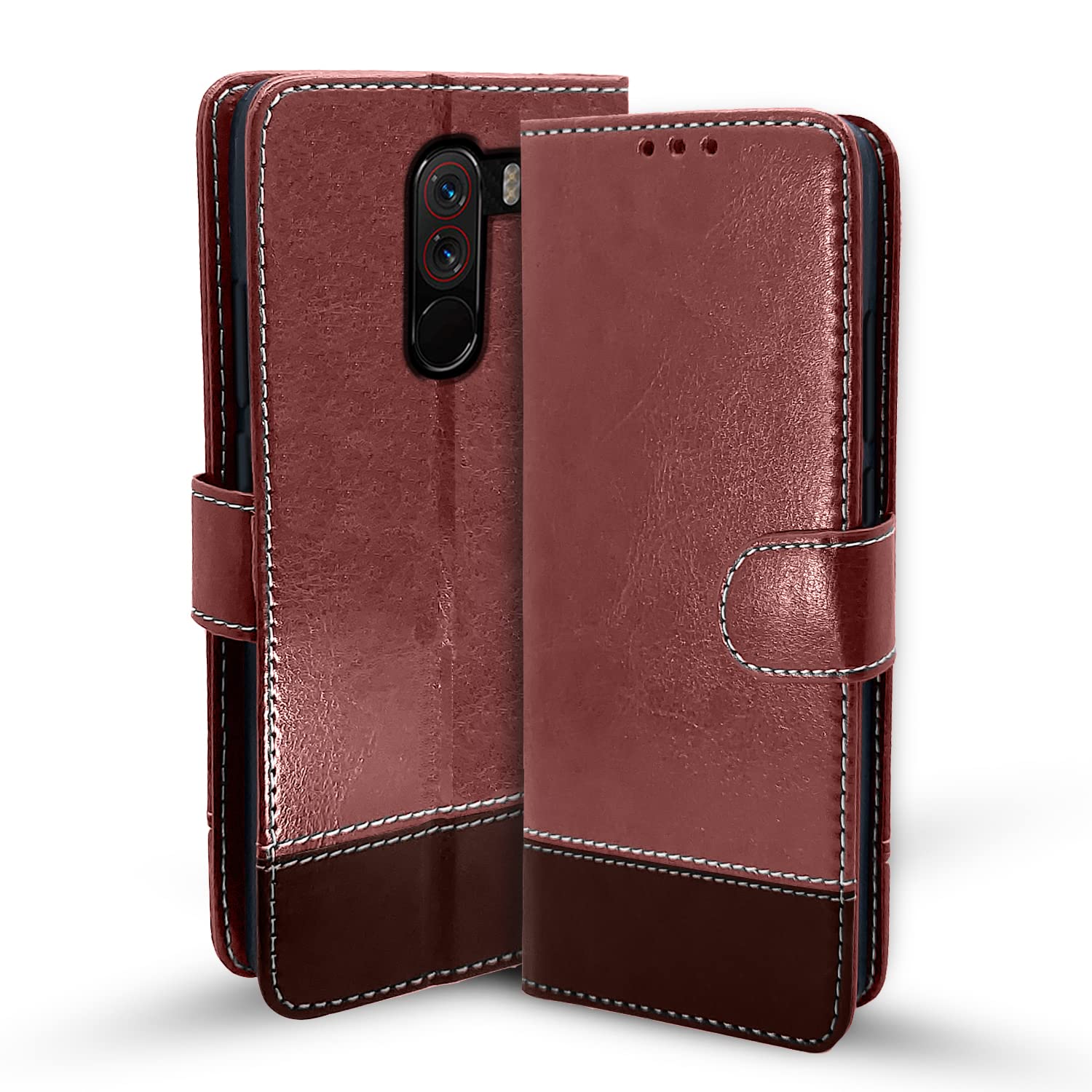 Pikkme Mi Poco F1 Flip Cover | Dual-Tone PU Leather Finish | Wallet Style & Stand | Magnetic Flip Case for Mi Poco F1 (Brown & Coffee) (B0B9NKRRRW) Amazon Price History, Amazon Price Tracker