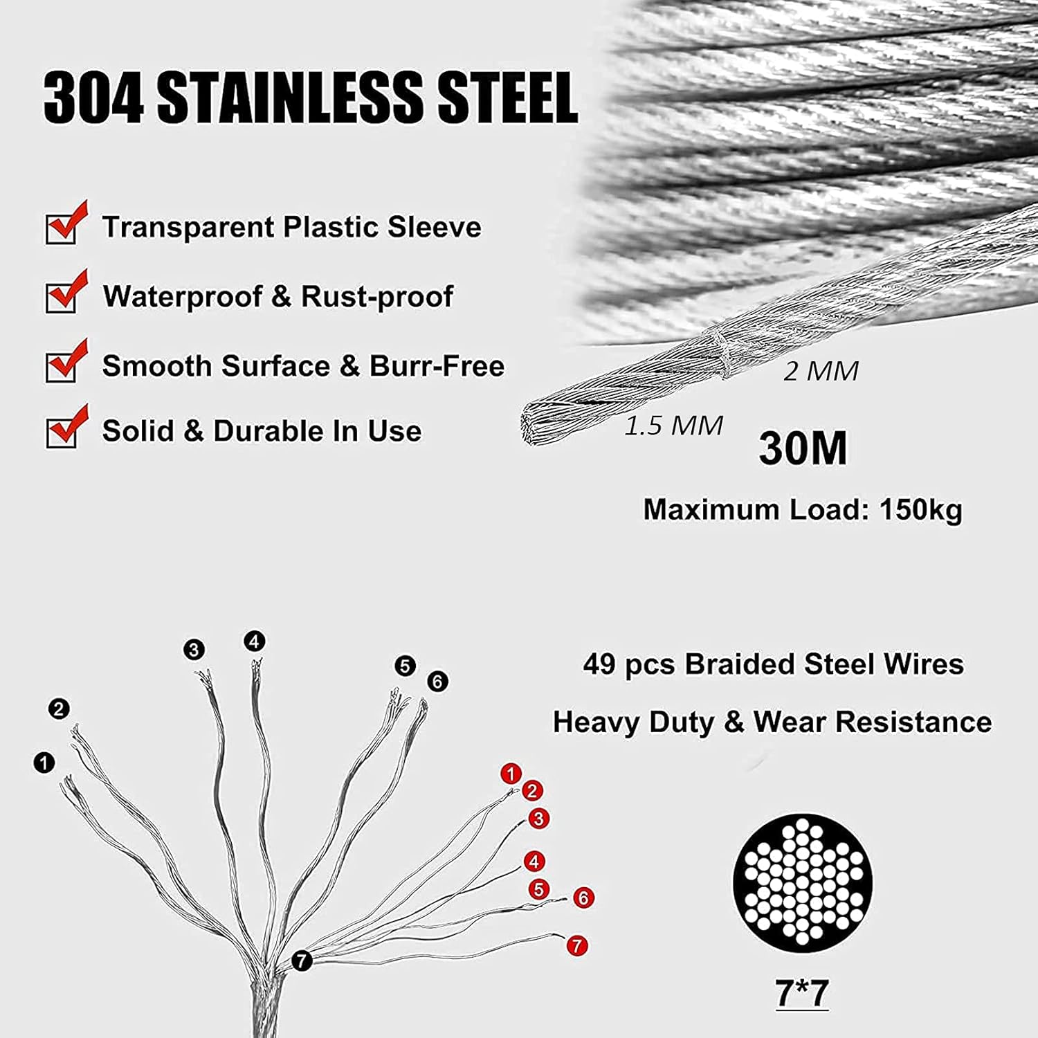 EAWONGEE 69 PCS Garden Wire Kit, 30M Fence Wire/Tension Wire/Climbing Plant Wire/Lights Wire
