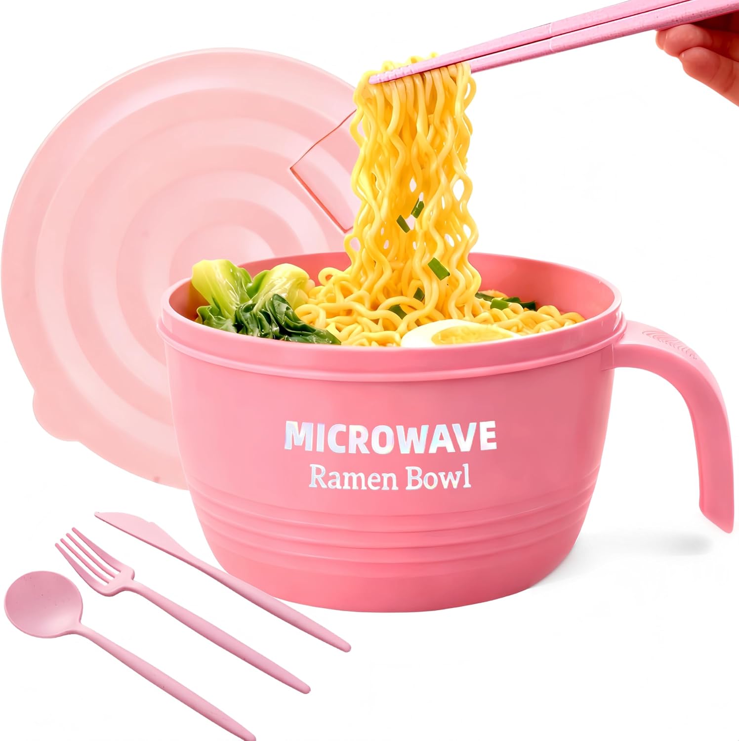Layron Large Ramen Bowl Set, Ramen Noodle Bowls Microwavable 45 oz, Ramen Cooker, Microwave Pasta Cooker, Ramen Bowl Microwave Gift for College Male Female Dorm Room (pink)