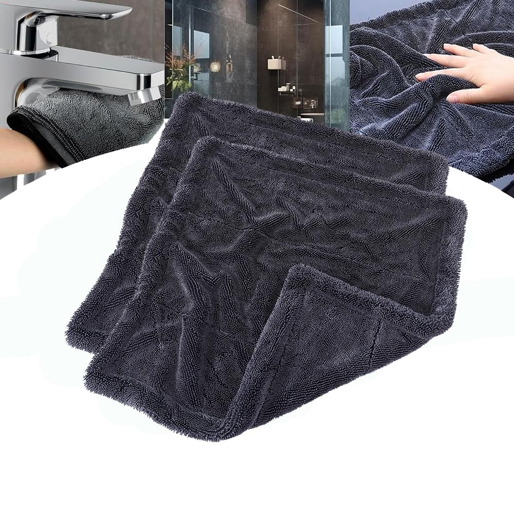 Mikrofaser-Reinigungstuch, 1300 g/m², Auto-Trockentuch, extra groß, ultra-saugfähig, Trockentuch für Auto, Duschkabine, Haushalt (2 Stück - Doppelflor (40 x 40 cm)