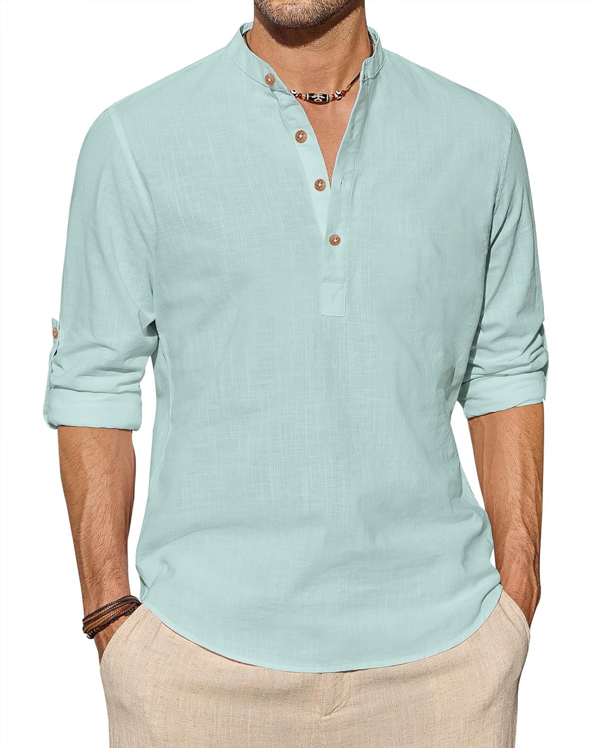 lenia Men's Slim Fit Full Sleeve Cotton Beige Color Short Kurta (LN01)-picture-11