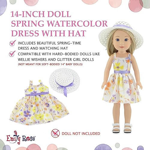 Miniatura 3 de Emily Rose Muñeca de moda de 14 pulgadas, bonito vestido de gasa para primavera/verano con sombrero blanco | Compatible con muñecas Wellie Wishers |