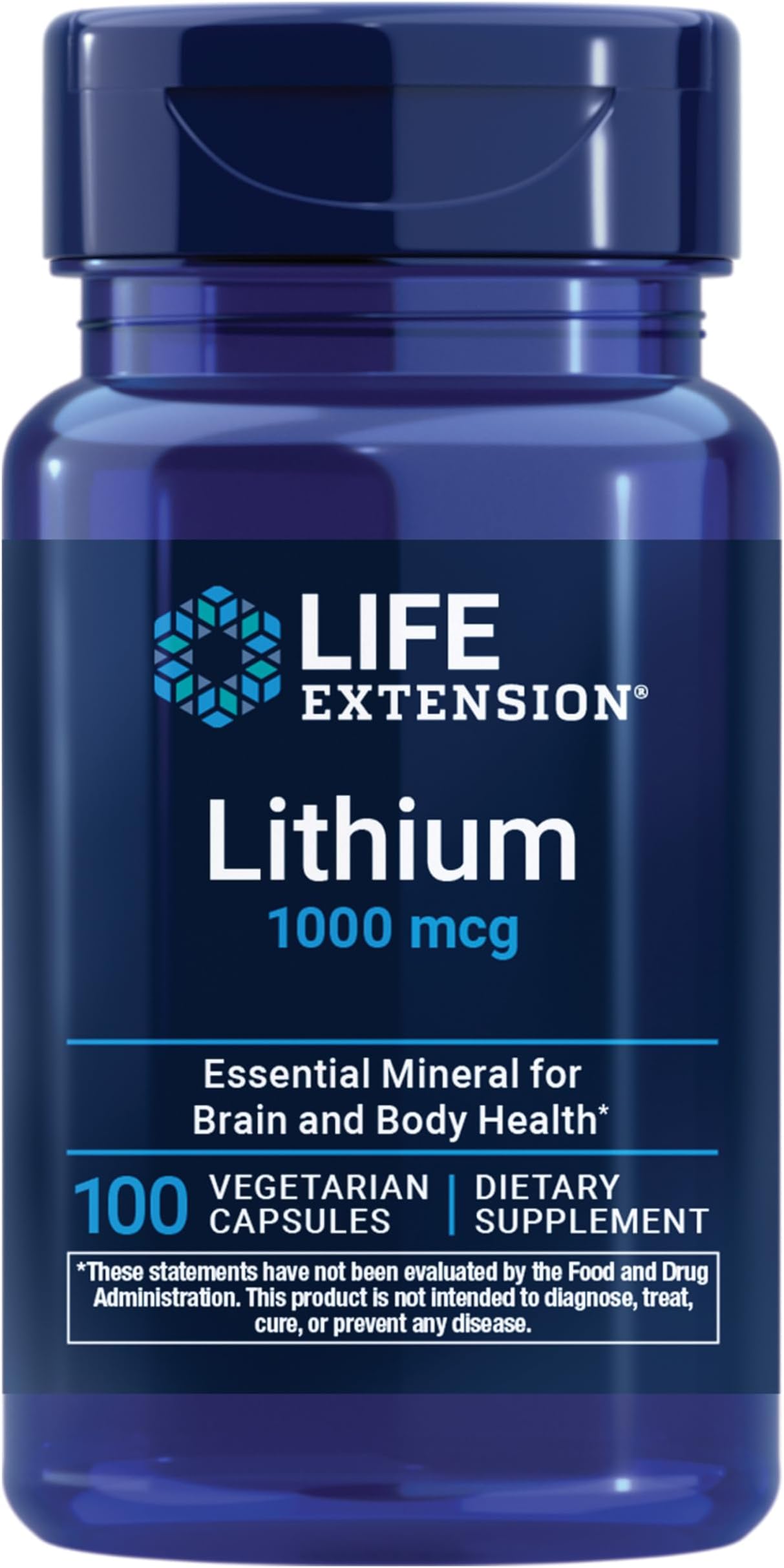 Life Extension Lithium, 1000 mcg – Lithium Orotate – Helps Maintain Cognitive Function & Memory – Low-Dose Formula – Non-GMO, Gluten-Free, Vegetarian – 100 Capsules