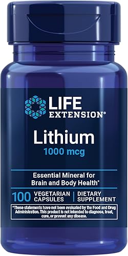 Life Extension Litio de 1000 mcg, para la salud cerebral, antienvejecimiento y longevidad, suplemento de apoyo al estado de ánimo, una vez al día,