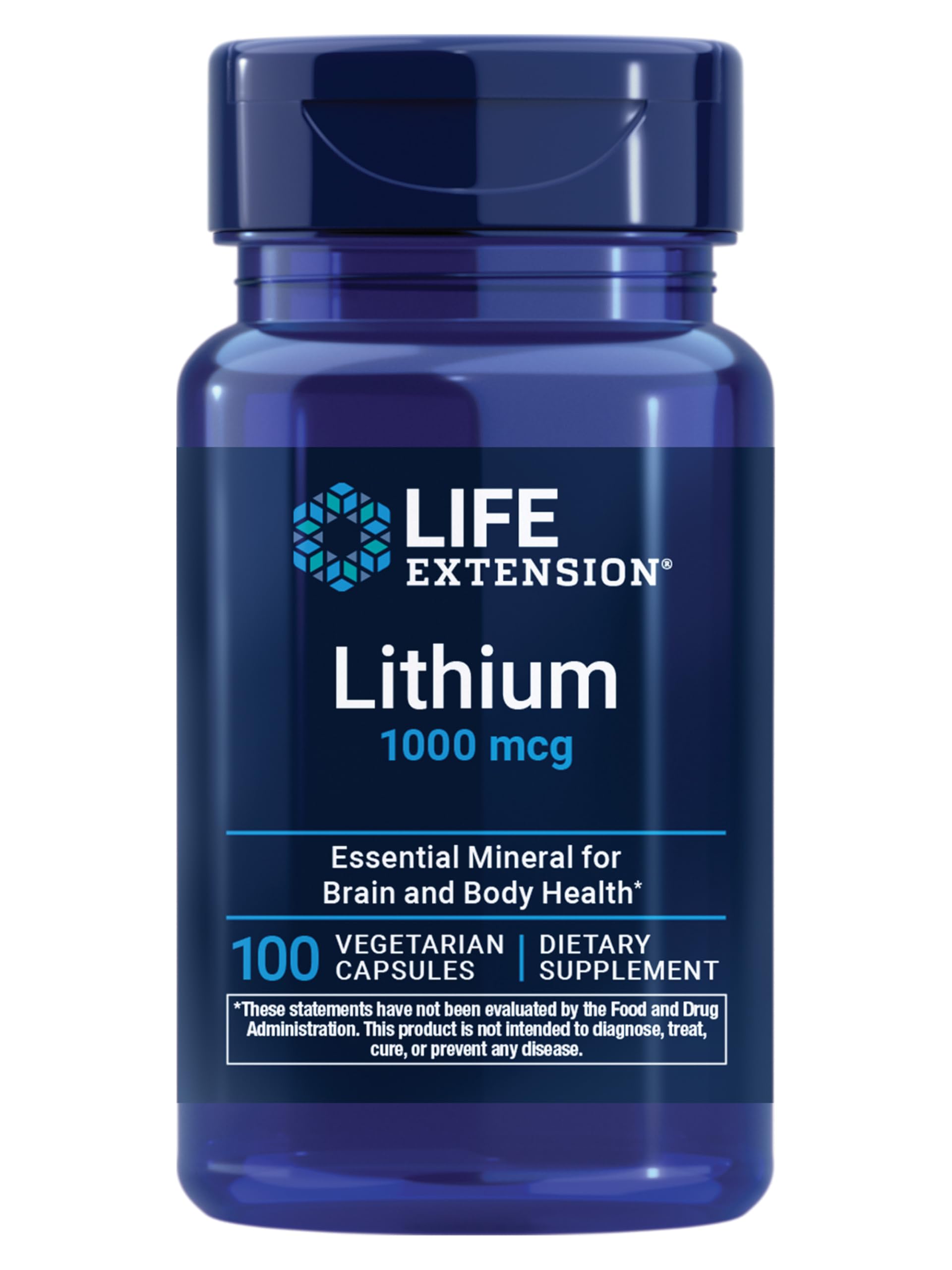 Life Extension Lithium 1000 mcg - for Brain Health, Anti-Aging & Longevity - Memory & Cognition, Mood Support Supplement -Once Daily - Gluten-Free, Non-GMO - 100 Count
