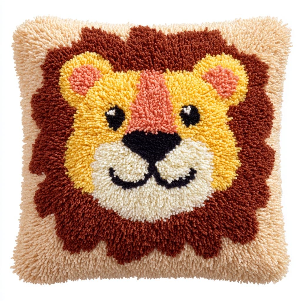 Taxpy DIY Latch Hooking Pillow Kits, Animal Lion Pillow Cover Preprinted Throw Pillow Needlework Crochet Yarns Latch Hook Cushion Making17x17inch