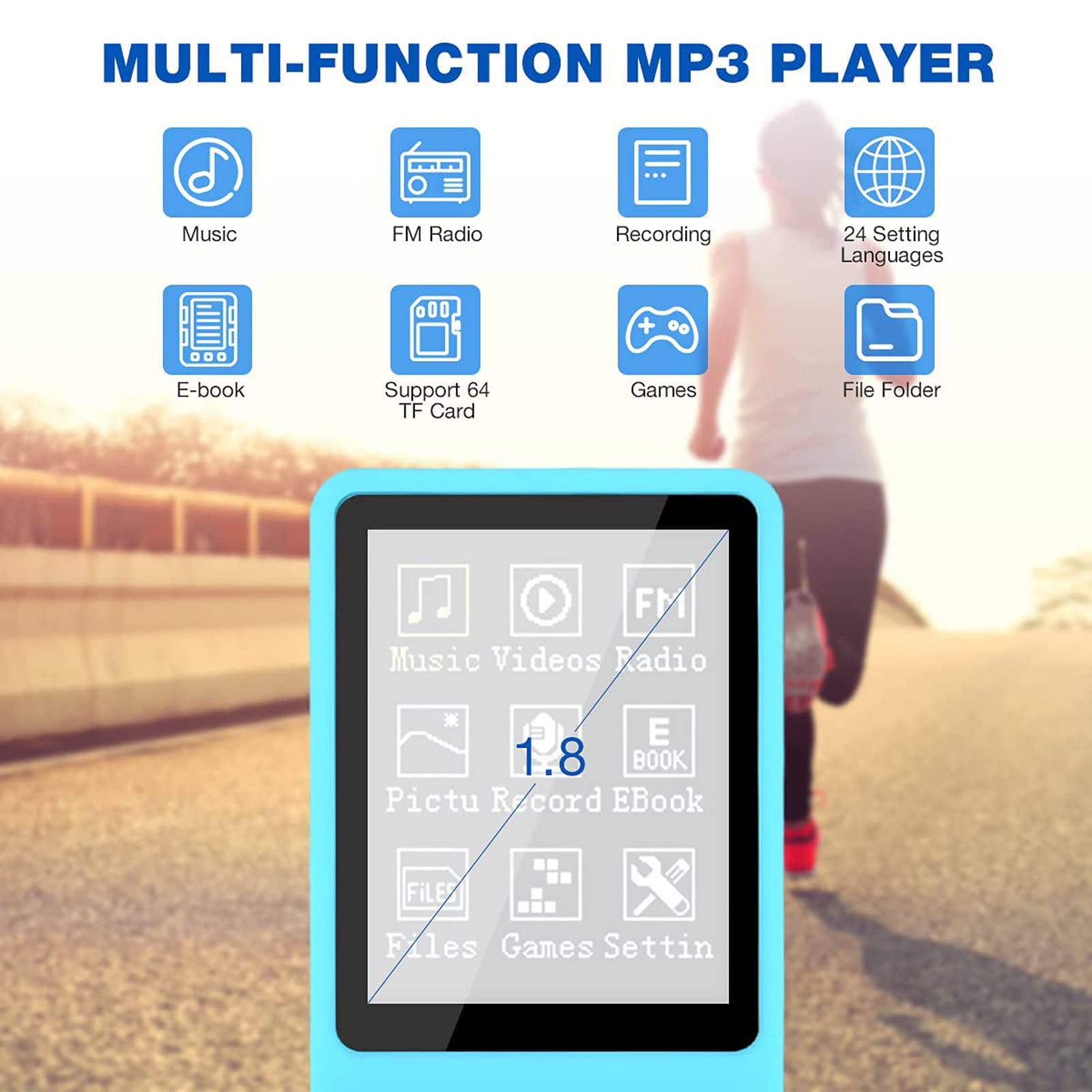 Lychee Lettore MP3, Lettore MP3/MP4, Lettore musicale digitale, 8 GB, Suono HiFi portatile, Suono senza perdite, Lettore musicale con musica/video/registrazione vocale/Radio FM/Lettore E-Book