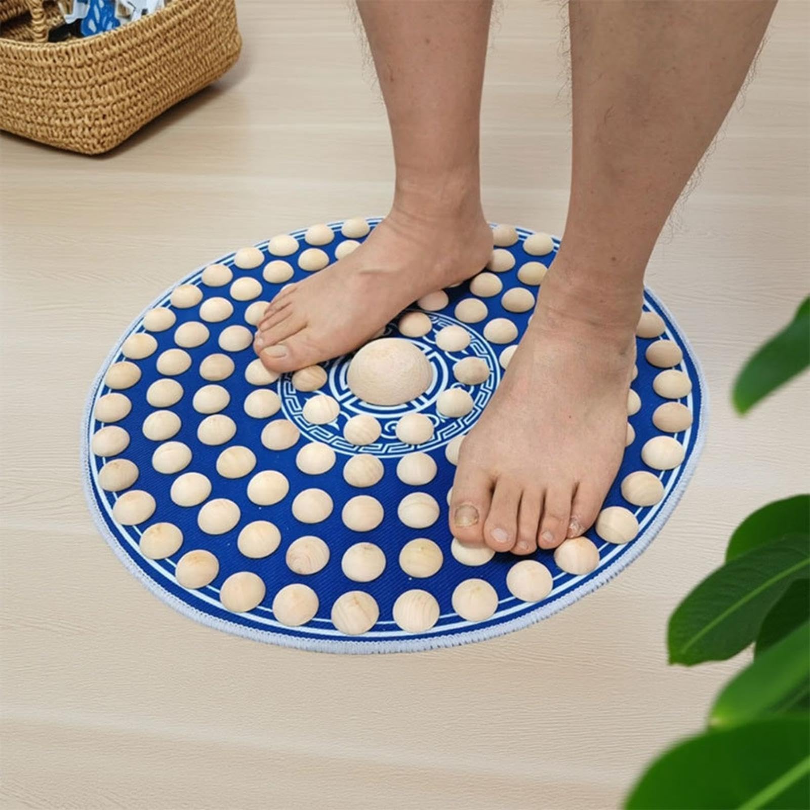 Tapis de Massage Pieds Bois Acupression Ergonomique Réflexologie Antidérapant Pratique Convient à La Relaxation Bureau, Bleu