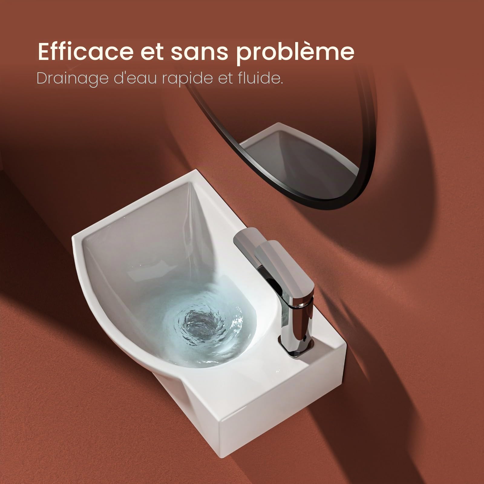 EMKE Petit lavabo d'angle mural en céramique - Blanc - 30 x 25 x 12 cm (L x l x H)