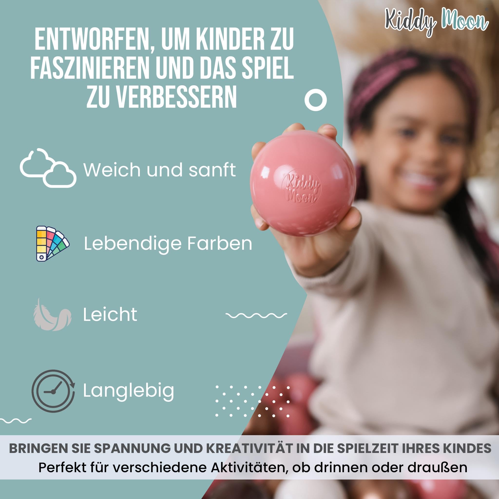 KiddyMoon 100 Bälle/7Cm Kinder Bälle Spielbälle Für Bällebad Baby Einfarbige Plastikbälle Made In EU, Pastellblau/Pastellgelb/Weiß/Minze/Rosa