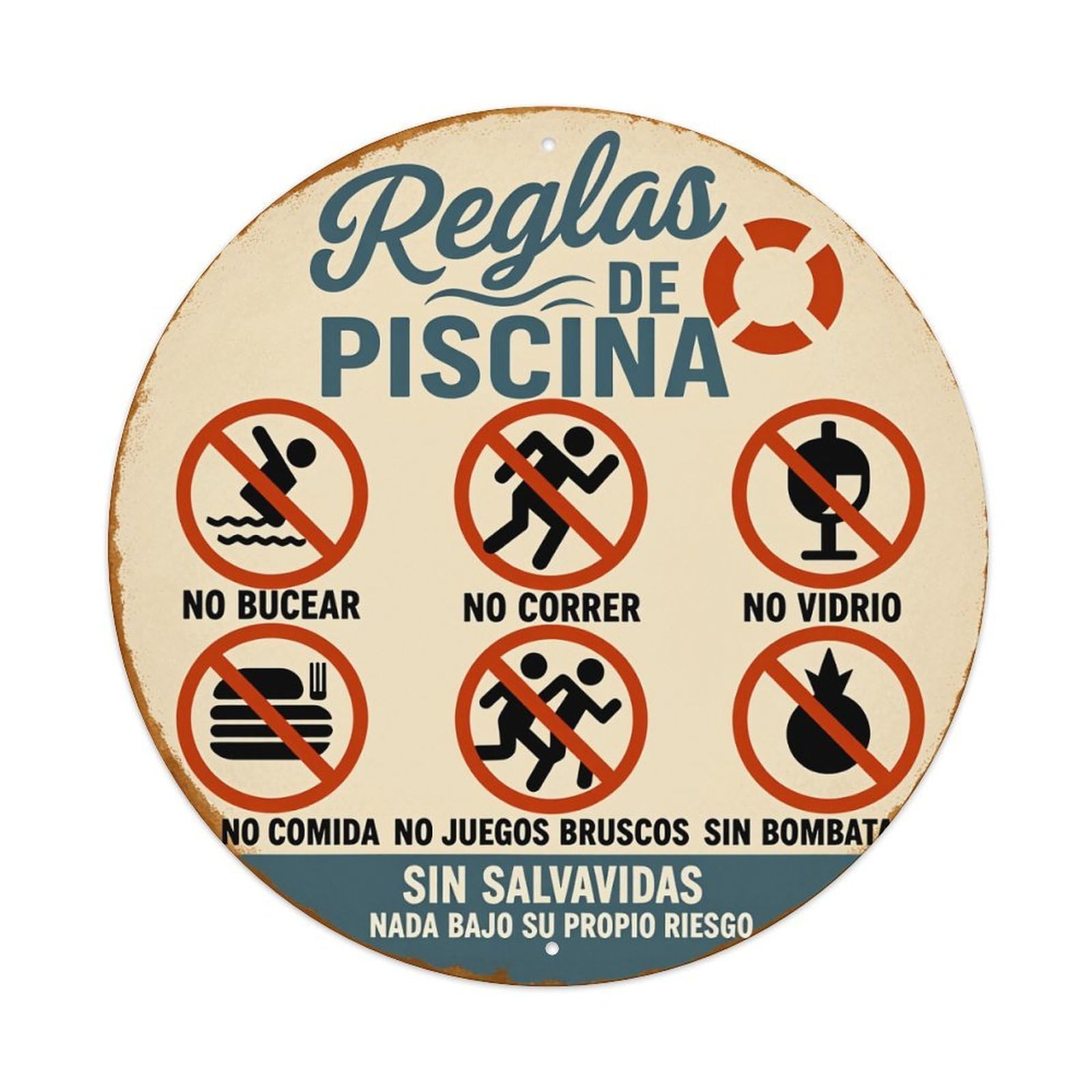 Pool Rules Sign Round Tin Sign Retro Metal Sign for Cafe Bar Pub Home Game Room Gym Club Wall Decoration Vintage Metal Poster 8x8 Inch