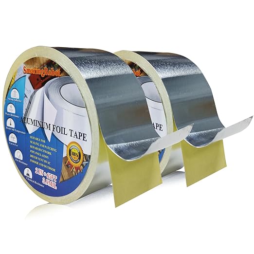 Aluminum Foil Tape 2" x65 Feet, 2Pcs Metal Insulation Tape with Adhesive Backing, Heat Resistant, Heavy Duty, Waterproof, 3.9 Mil HVAC Ducts Tapes for Sealing Patching Instant Repairing Insulating