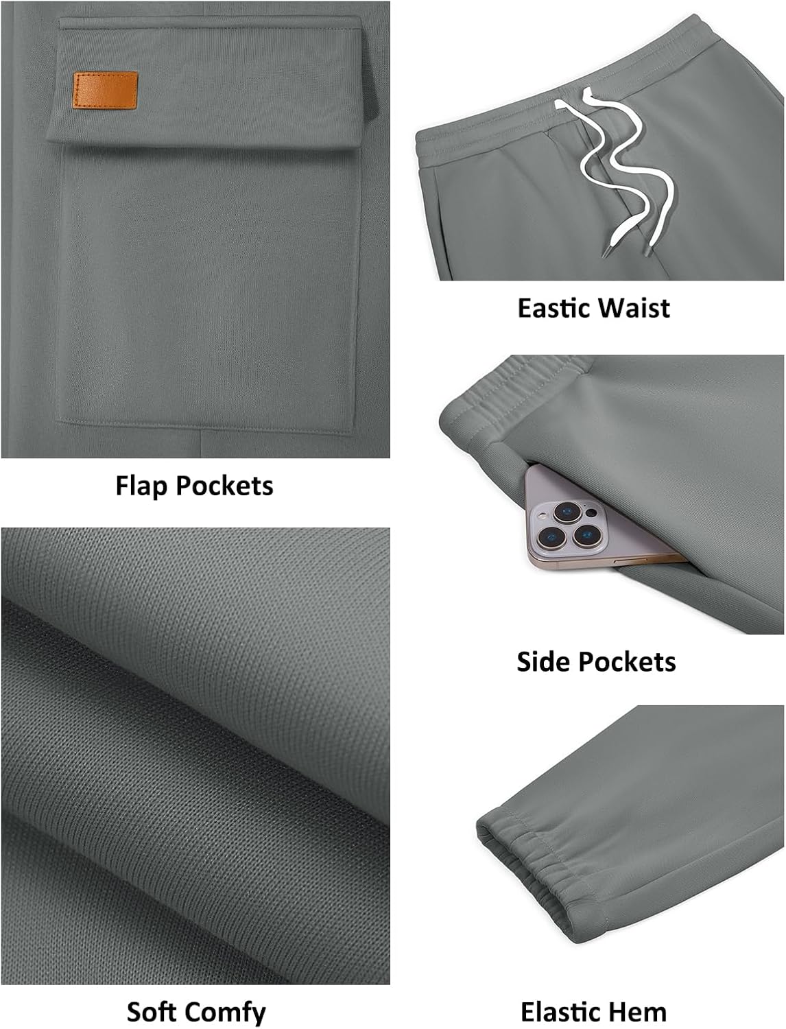 Yousify Mens Fleece Cargo Pants Casual Jogger Elastic Waist Drawstring Hiking Pants Track Sweatpants with Multi Pockets - Image 6