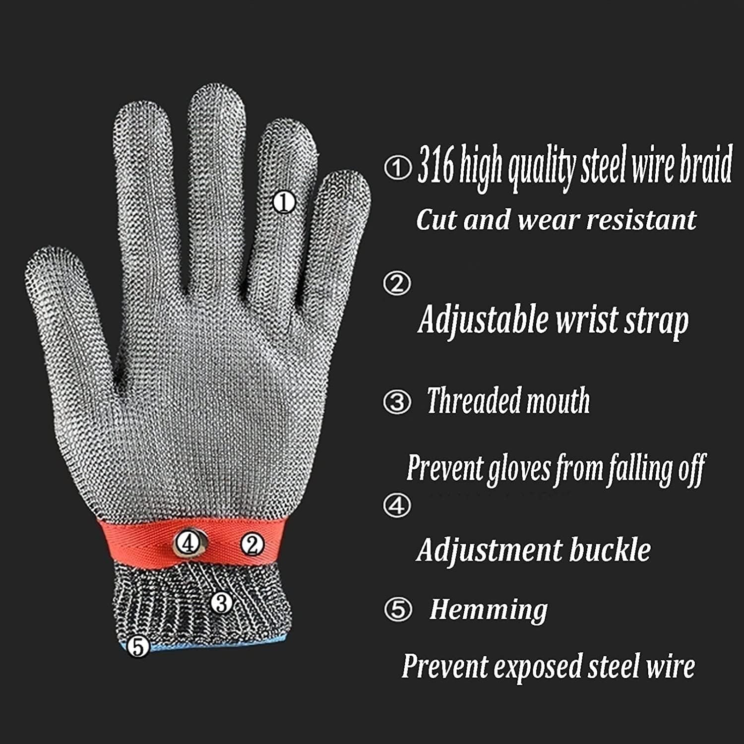 Cut Resistant Gloves Stainless Steel Wire Mesh Safety Work Glove For Kitchen, Garden, Cut Proof Gloves