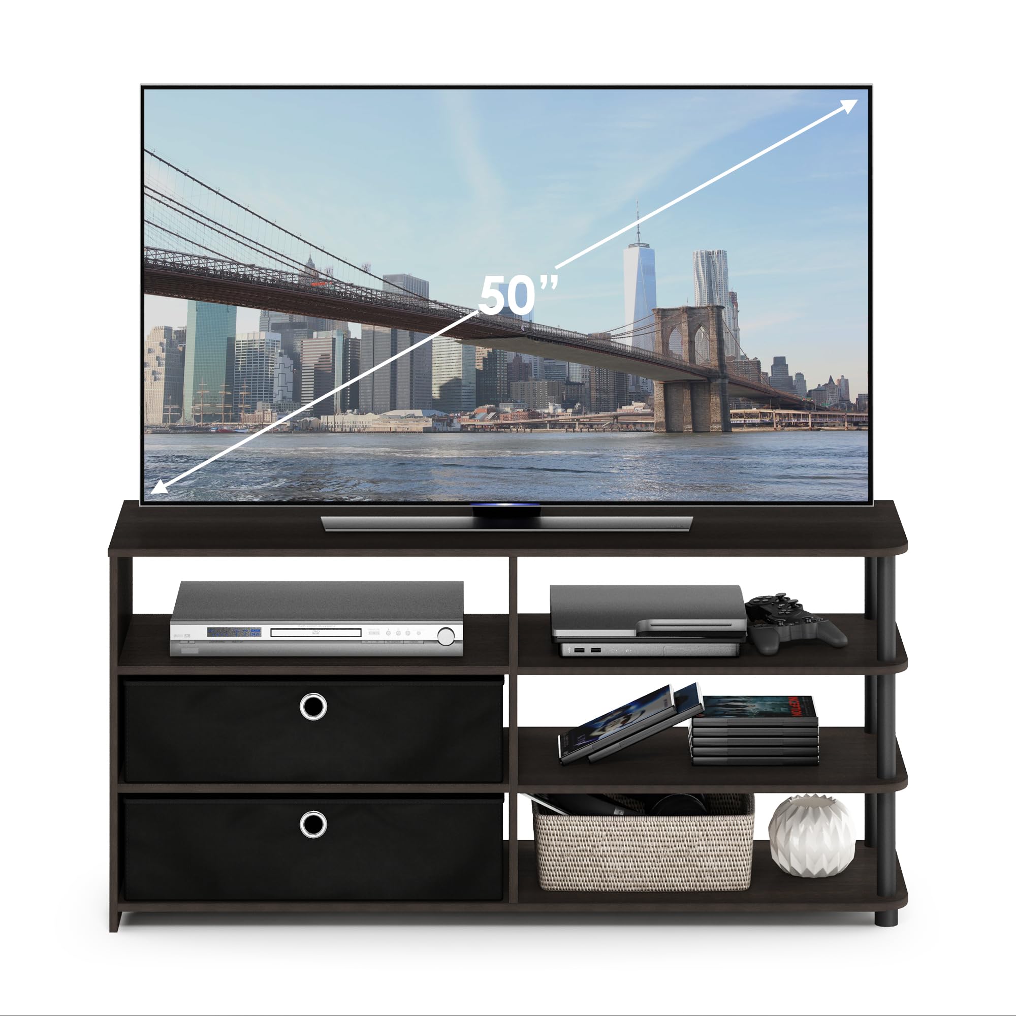 Furinno Jaya Meuble TV Conception Simple avec Poubelles Jusqu'à 55 pouces, Noyer/Noir