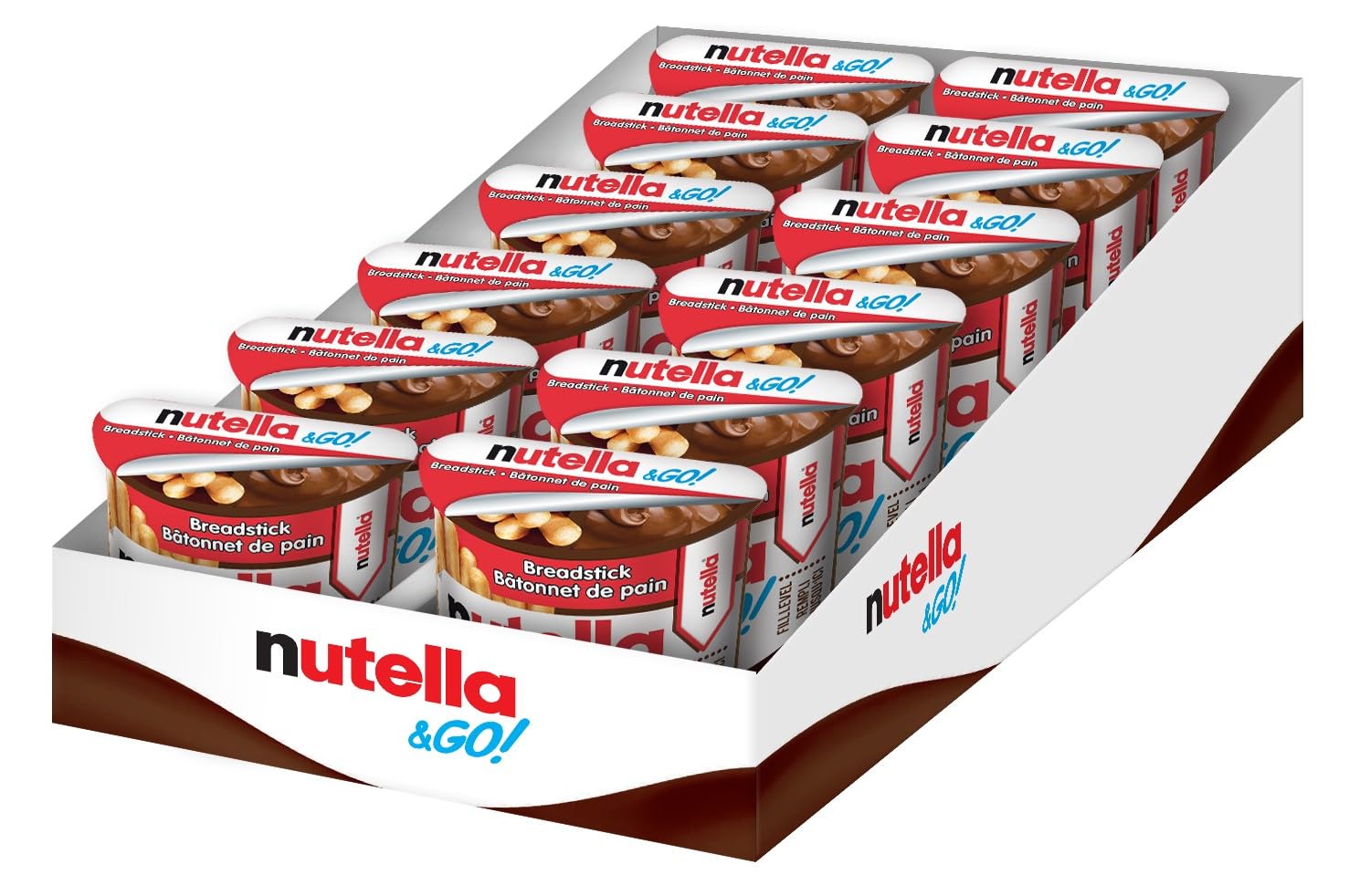 Nutella and Go Snackpacks, Schokoladen-Haselnussaufstrich mit Brotstäbchen, perfekte Bulk-Snacks für Kinder, 52 g, 12 Stück