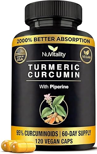 Suplemento de curcumina de cúrcuma con extracto de pimienta negra (BioPerine) – 95% de curcuminoides para apoyo articular e inflamación – Suplemento