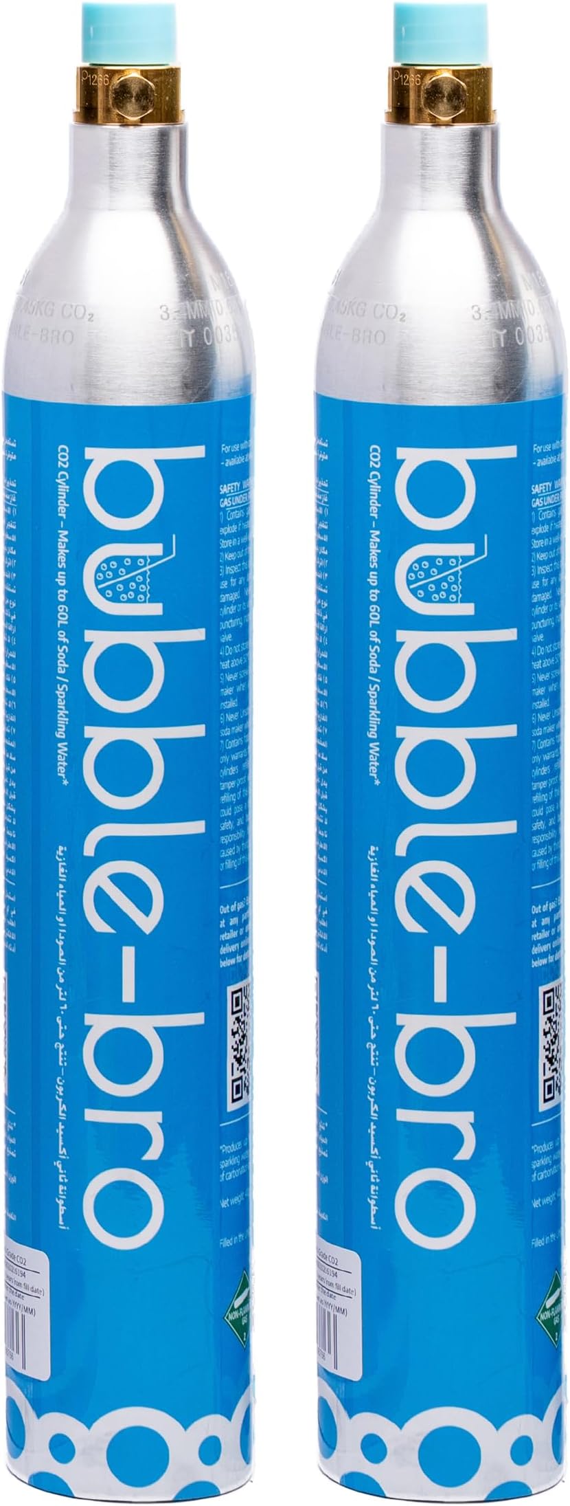 bubblebro 60L CO₂ Cylinder - 2 Pack 410g Food-Grade CO₂ - Compatible also with Drinkmate & Other Standard EU/US Soda Makers (Excludes Quick-Connect & AU Models)