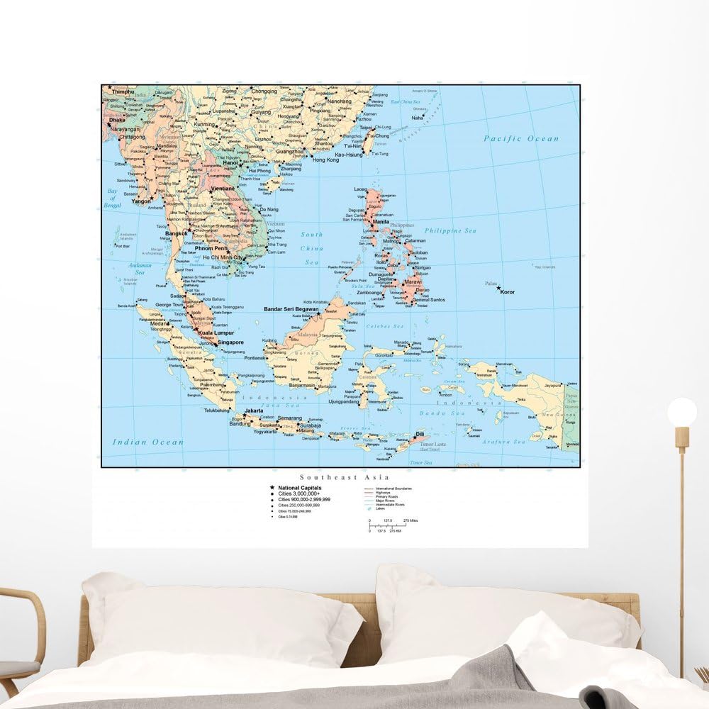 Wallmonkeys Map Southeast Asia Wall Mural Peel and Stick Graphic (48 in W x 46 in H) WM40962