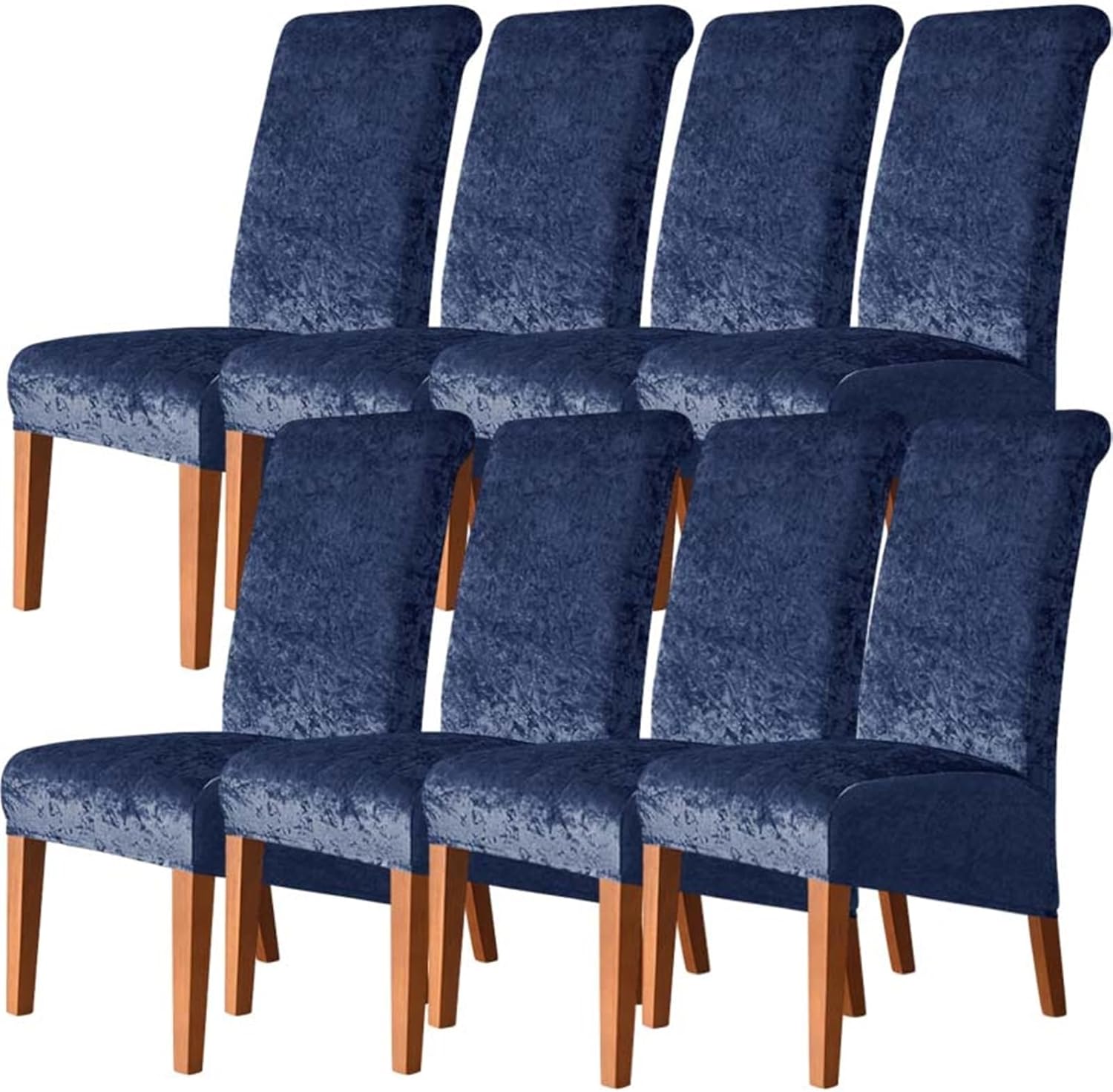 Velvet Stretch Chair Cover Removable Washable Spandex Elastic Slipcover for Dining Room Kitchen Wedding Banquet Blue Size 8