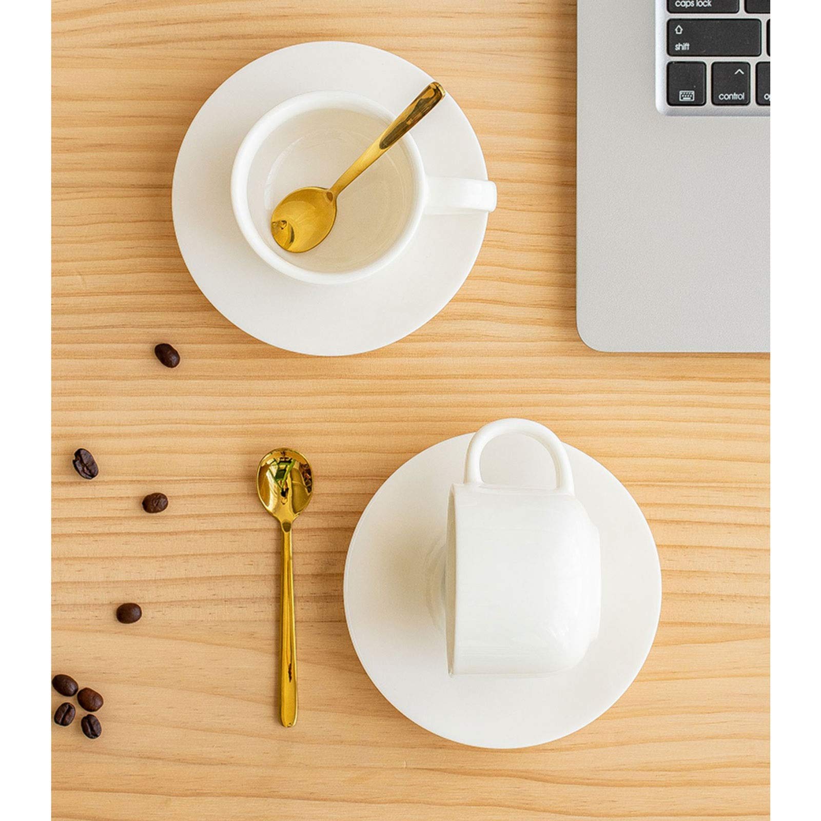 Zestaw filiżanek do kawy, porcelanowe filiżanki do cappuccino i spodki z łyżkami do espresso 140 ml filiżanki do espresso