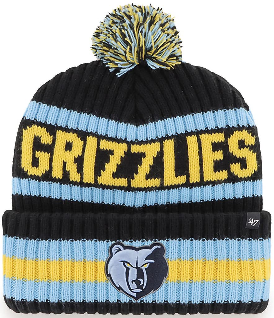 47 NBA Unisex-Adult Team Color Officially Licensed Primary Logo Bering Sport Knit Cuffed Pom Beanie Cold Weather Hat, Memphis Grizzlies Black, One size