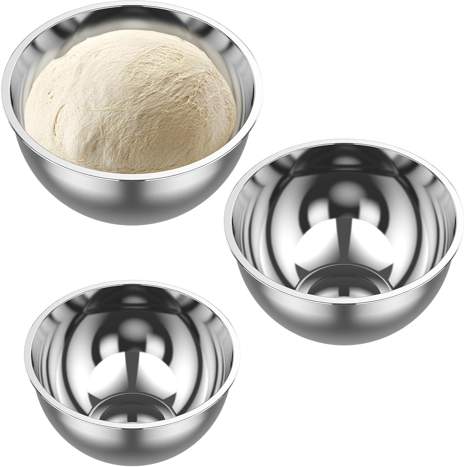 3 Pcs Stainless Steel Mixing Bowls Efficient Nesting Bowls Stackable Food Mixing Bowls Space Saving Salad Mixing Bowls for Kneading Serving Cooking Storing(silver)