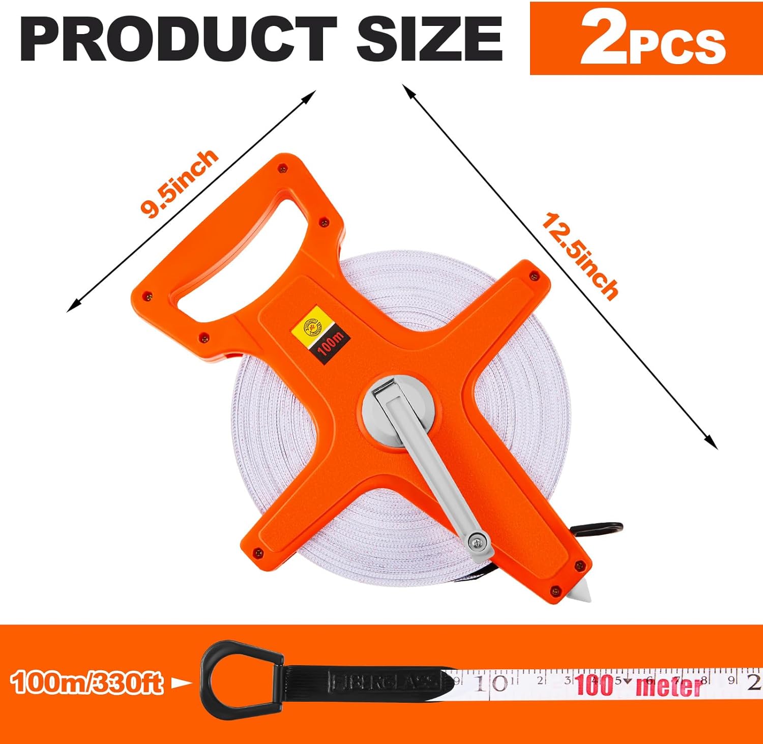 Kanayu 2 Pieces 330 ft Open Reel Retractable Long Fiberglass Tape Measure Feet and Meters Measuring Yard for Engineer Sport Field Project Construction
