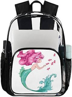 Linda mochila transparente de sereia para uso pesado, mochila transparente impermeável de peixe sereia bonito mochila PVC transparente com alça de ombro reforçada para escola, trabalho, viagens, Multicor