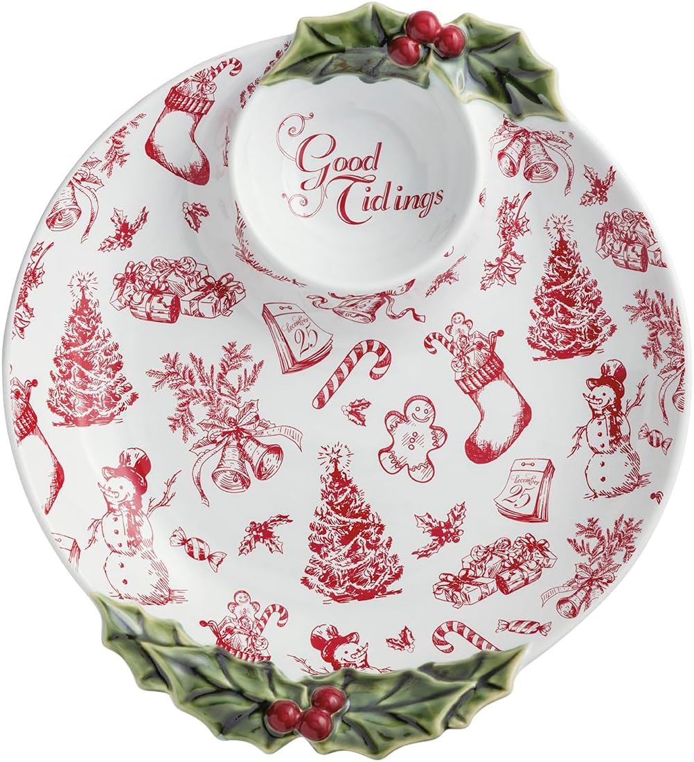 Mud Pie Christmas Good Tidings Toile Chip & Dip