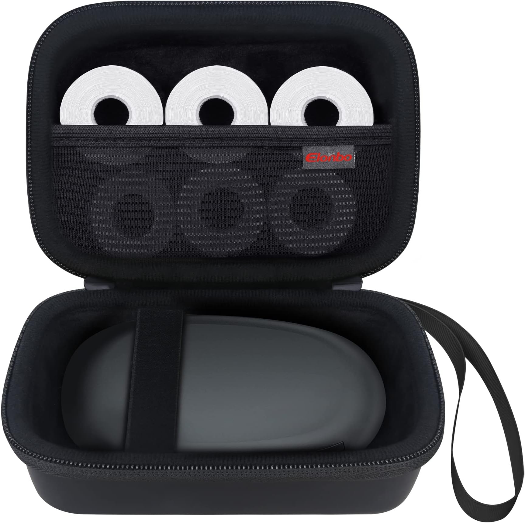 Elonbo Carrying Case for SUPVAN E10 Bluetooth Label Maker Machine, Portable Mini Thermal Label Printer Storage Holder, Wireless Small Handheld Sticker Maker Travel Bag, Pocket Fits Paper Tape, Black