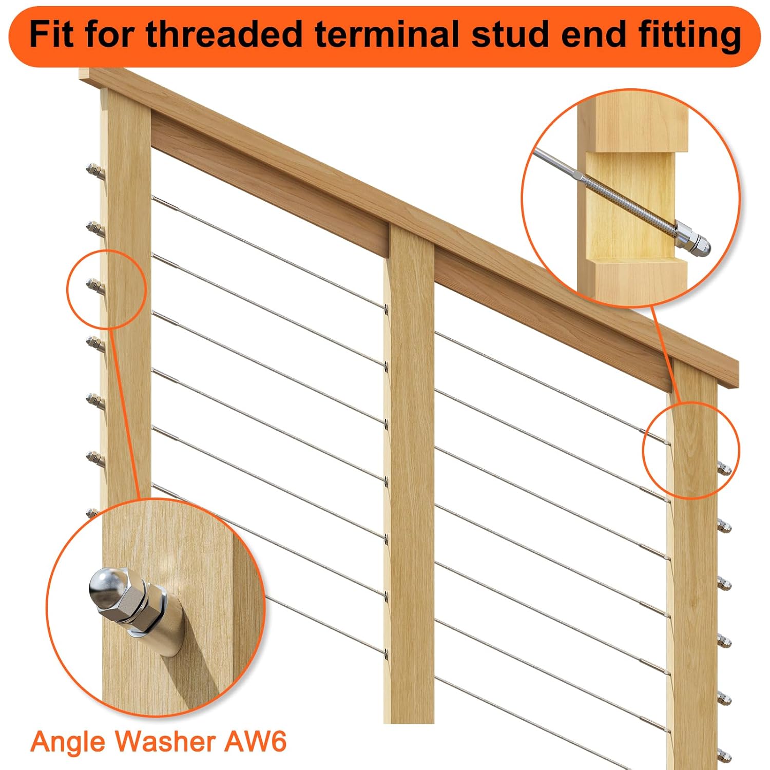 Steel DN Mate T316 Stainless Steel 30 Degree Angle Beveled Washer for 1/8" to 3/16" Deck Cable Railing Kit/Hardware，30 PCS Marine Grade Wood/Metal/Aluminum Posts, DIY Balustrade DX30