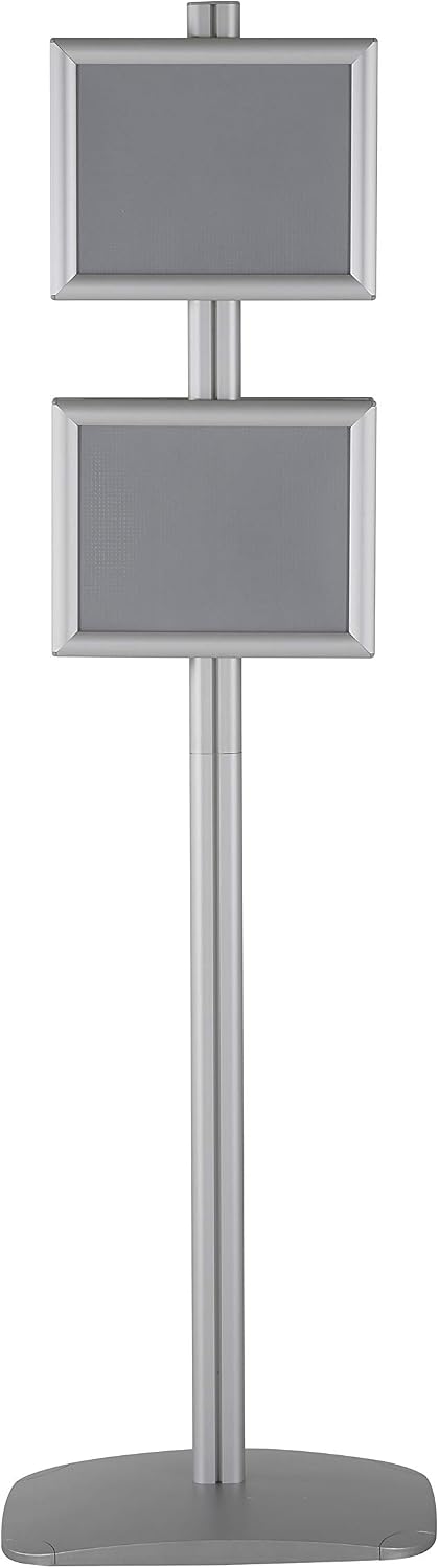 M&T Displays Free Standing Aluminum Display Stand Double Sided Document Brochure Sign Holder Front Loading Portrait Landscape Snap Frame 4x(8.5x11) inch Silver