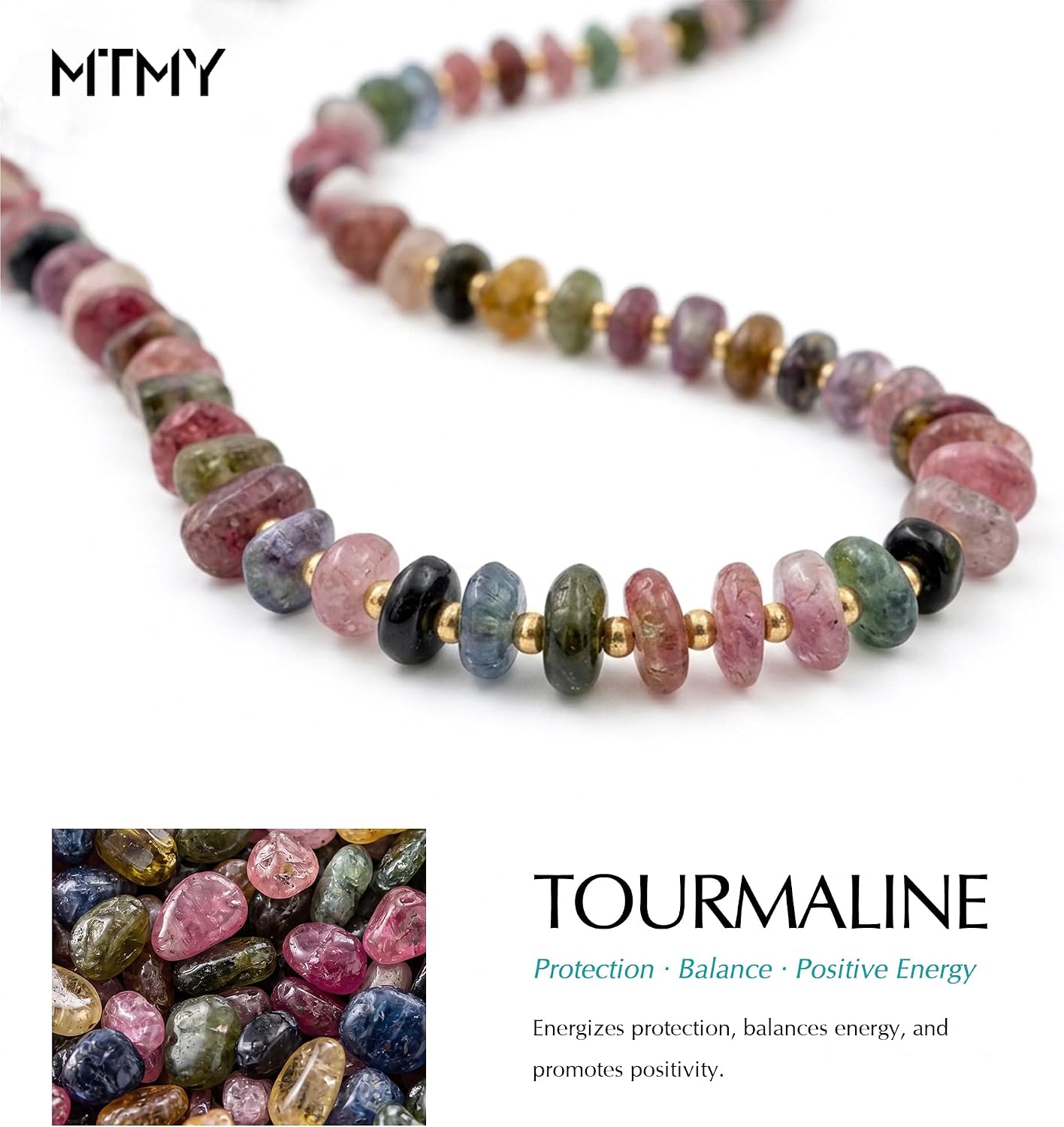 MTMY Chunky Beaded Necklace for Women, Colorful Gemstone Choker | Natural Stone Beads, 14K Gold Plated, Spring Ring Clasp, Handmade Boho Statement, Summer Beach, Jewelry Gift