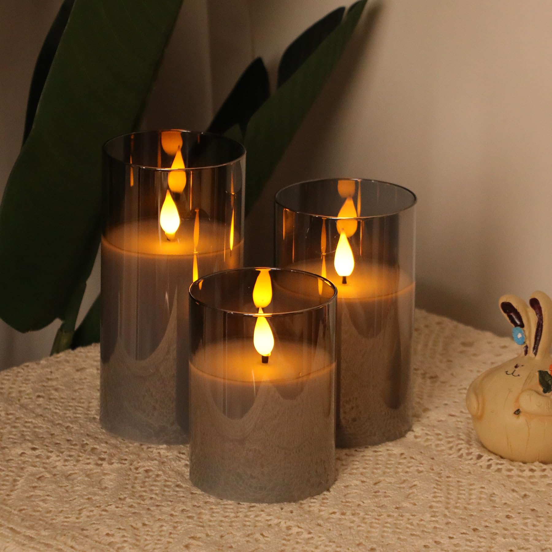 Forever Speed 6 Pezzi Vetro Grigio Candele LED Ricaricabili con Timer, Dimmerabile Candele Senza Fiamma con Cavo USB Flameless Candele per Decorazione per Feste, Campeggio, Matrimonio, Regali