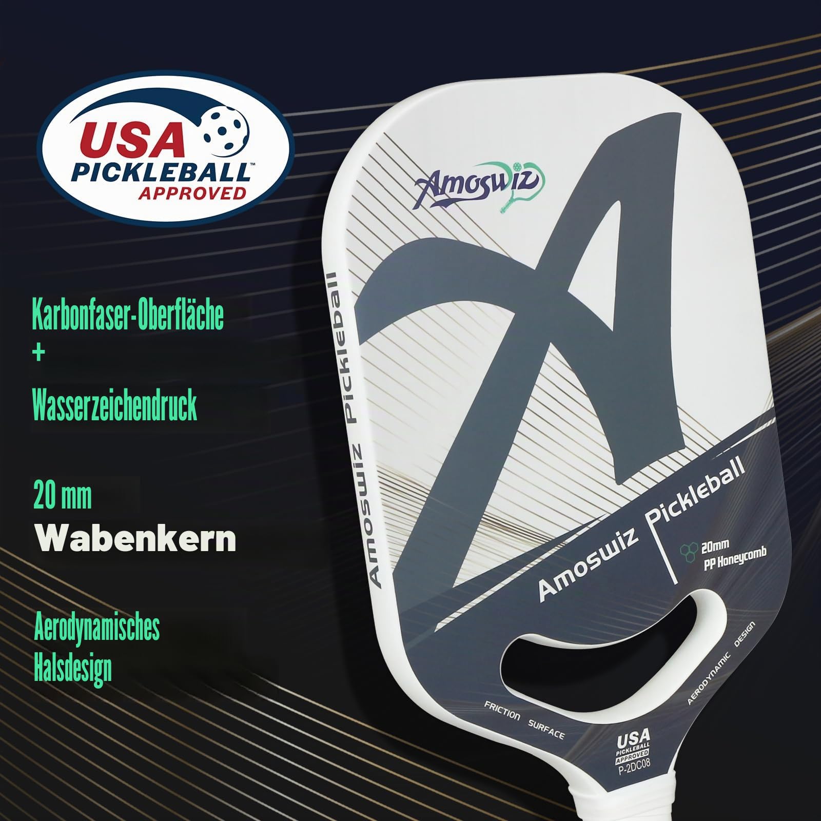 Pickleball-Paddel aus Kohlefaser, 19 mm, thermogeformtes Pickleball-Paddel