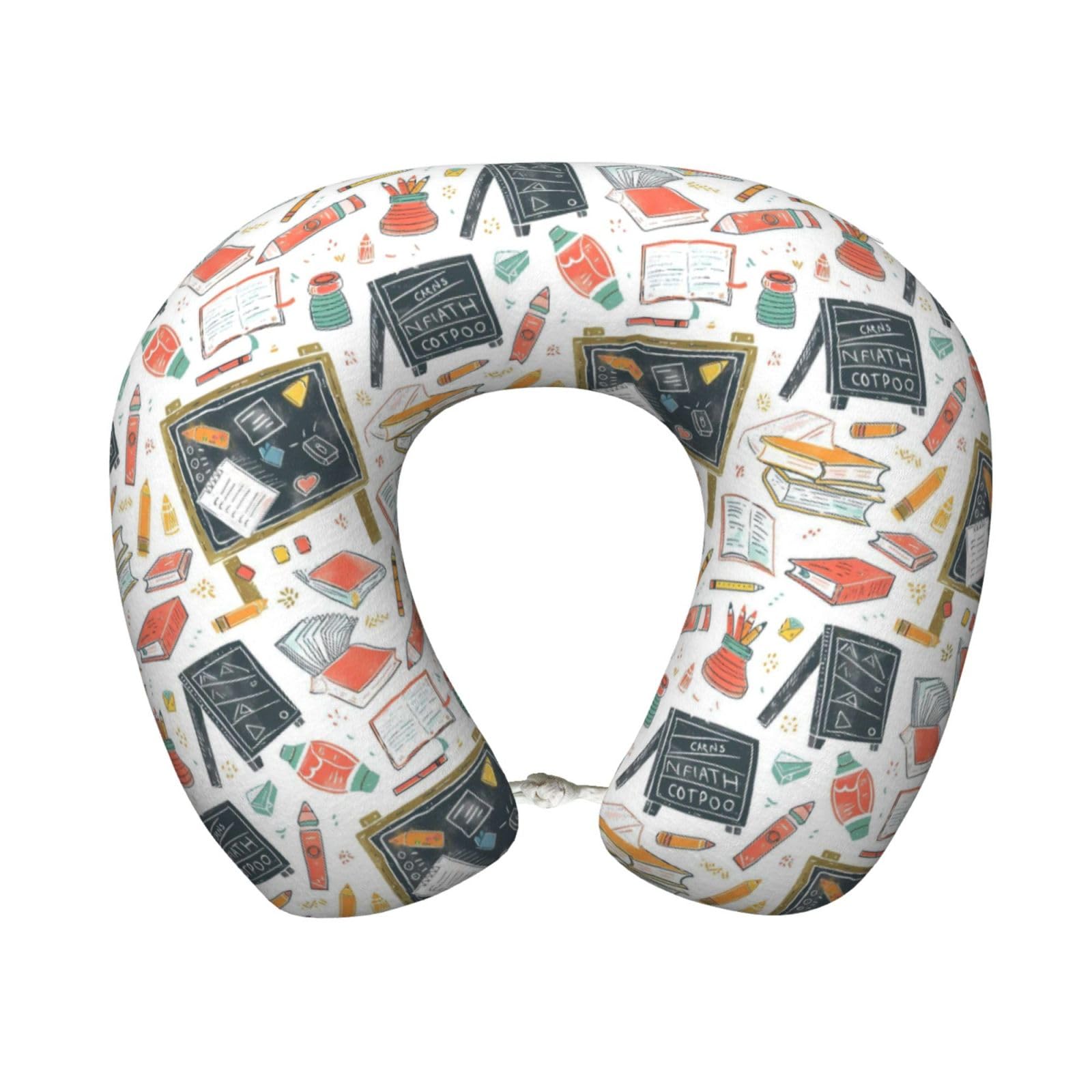 peiyeety Classroom Print Travel Pillow Memory Foam, Portable Neck Pillow for Airplane, Car and Office