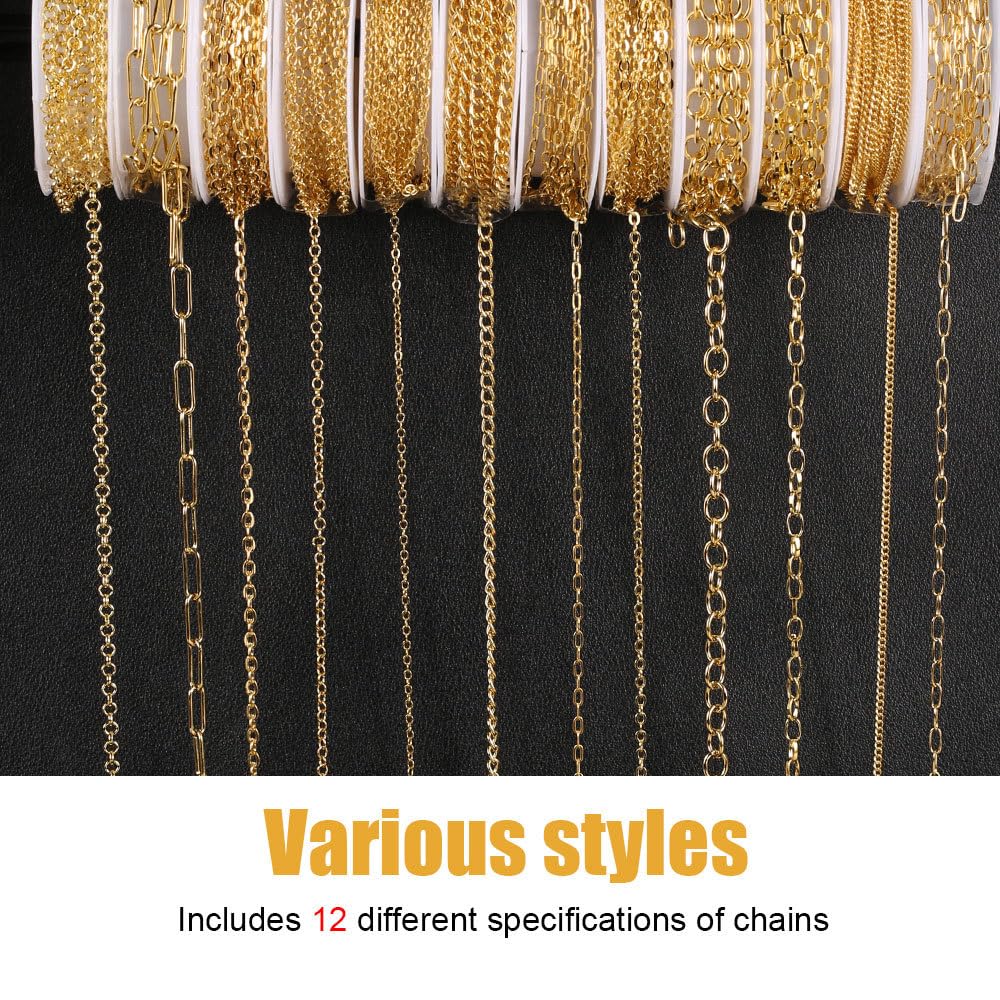 Catene d'oro per la creazione di gioielli, catene per gioielli sfuse placcate in oro set di gioielli accessori per collane fai da te
