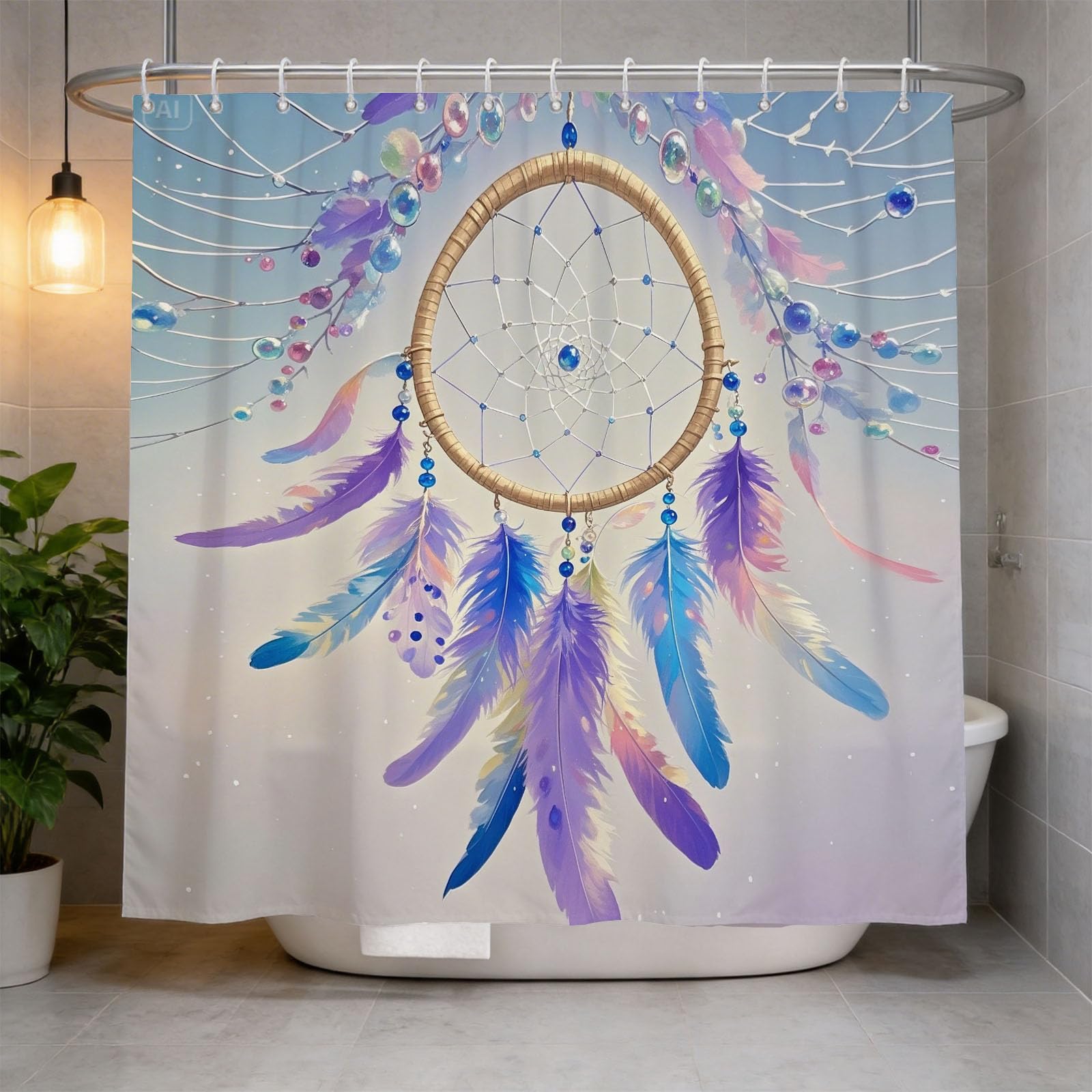 Hongduo White 3D Feather Shower Curtain For Stalls Bathtubs Dreamy Bathroom Decor Shower Curtain Set Polyester Fabric Waterproof 180X200cm/71X79 Inch With Hooks