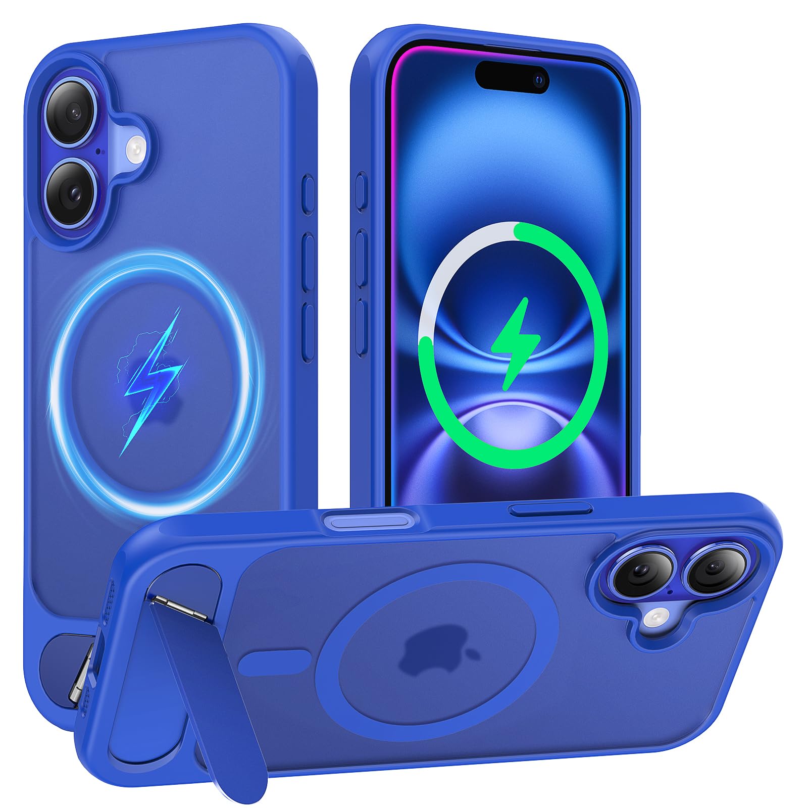 TAURI Magnetic for iPhone 16 Case with Stand, [Compatible with MagSafe] Military-Grade Protection, [Translucent Matte] Shockproof Kickstand Case for