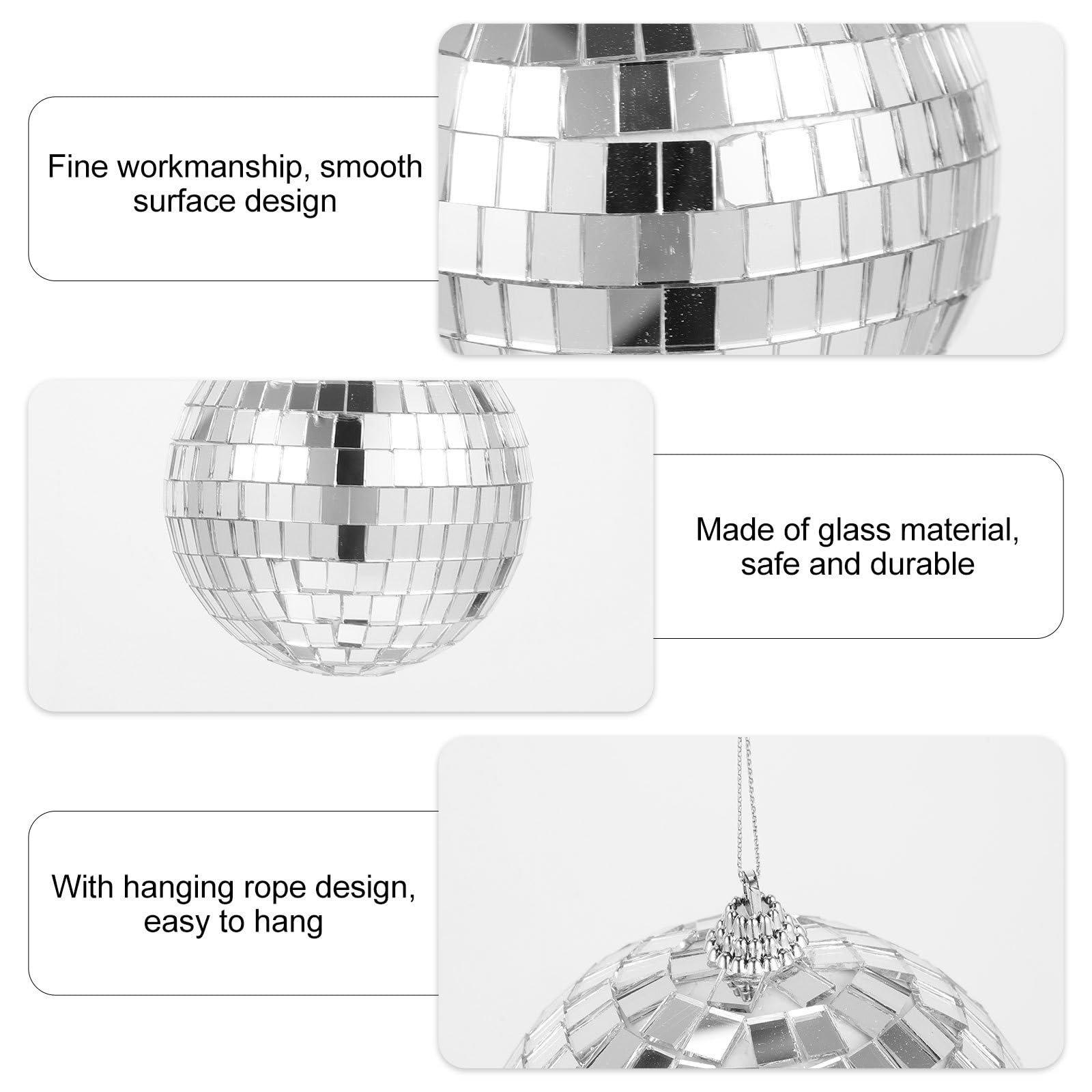 UKCOCO Boule Disco Miroir Argentée en Verre 40pcs Boucle Suspendue pour Décoration Mariage et Fête Réflexion Lumineuse Brillante