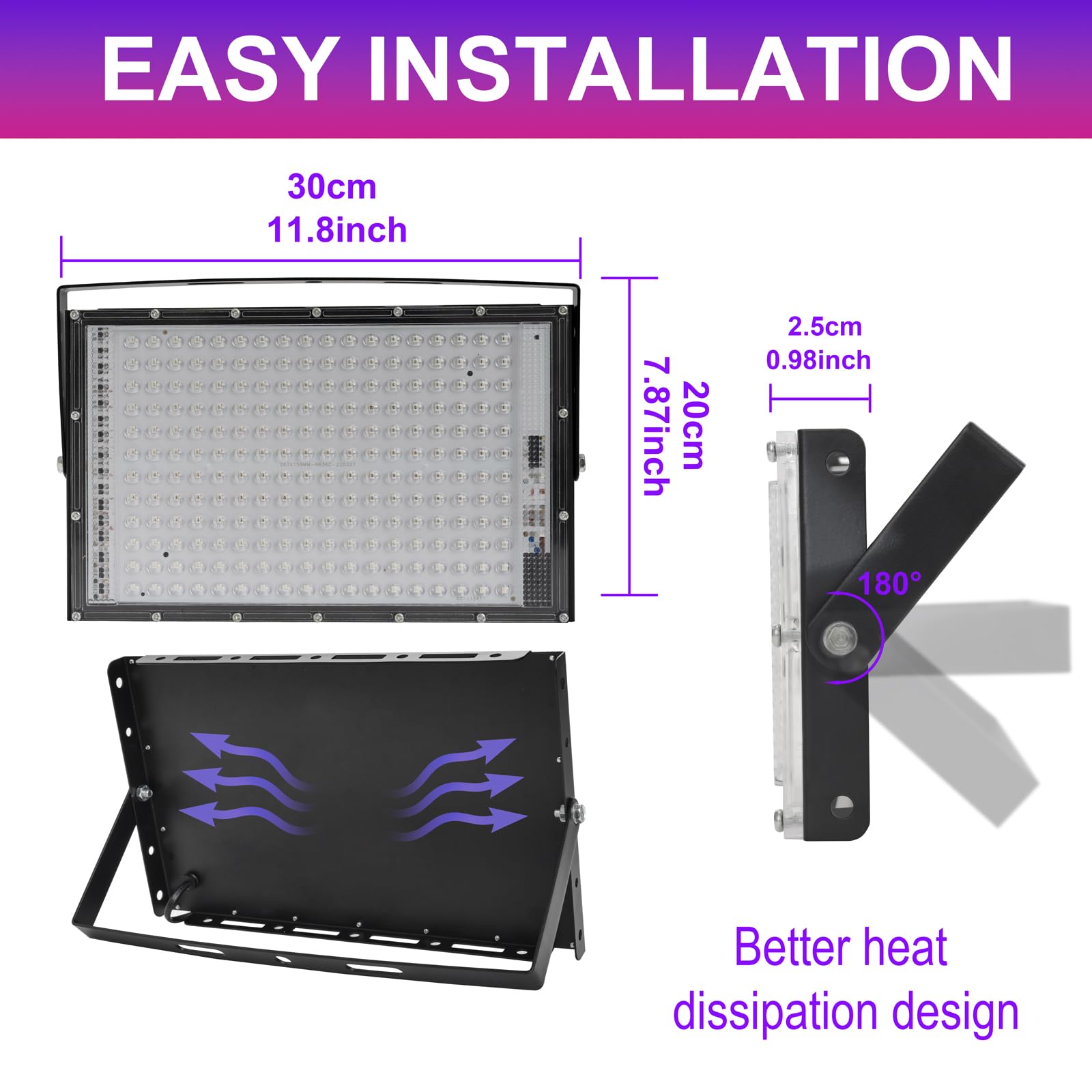 Waygor 200W LED Black Lights 2-Pack - IP65 Waterproof UV Floodlights For Glow Parties & Halloween