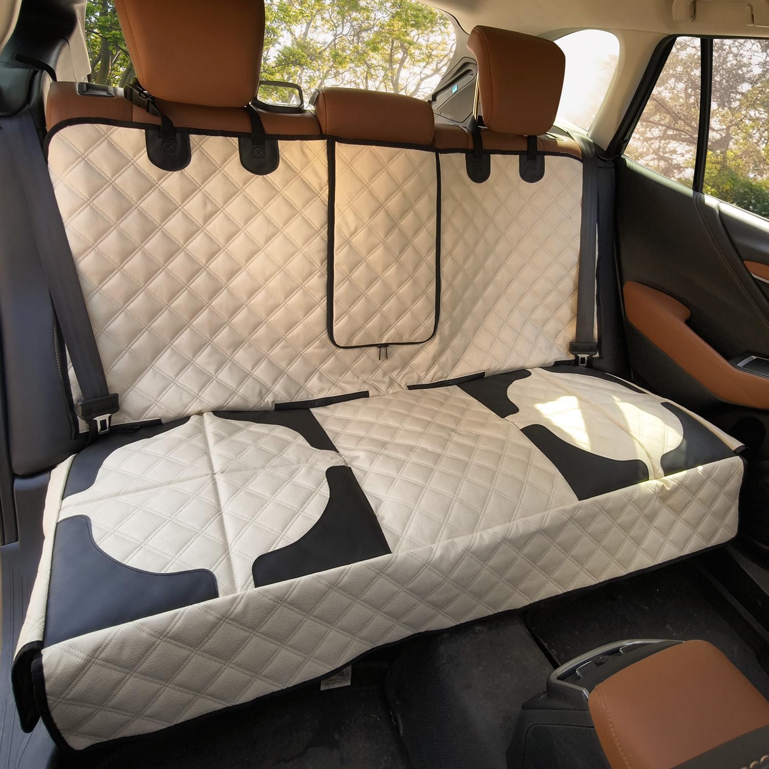 Pet Bench Seat Covers for Small Trucks and Compact SUVs, Heavy Duty Nonslip Car Seat Protector for Child Car Seat, Waterproof Seat Covers for Dogs and Kids,Fits SUVs,Small Trucks(Beige)