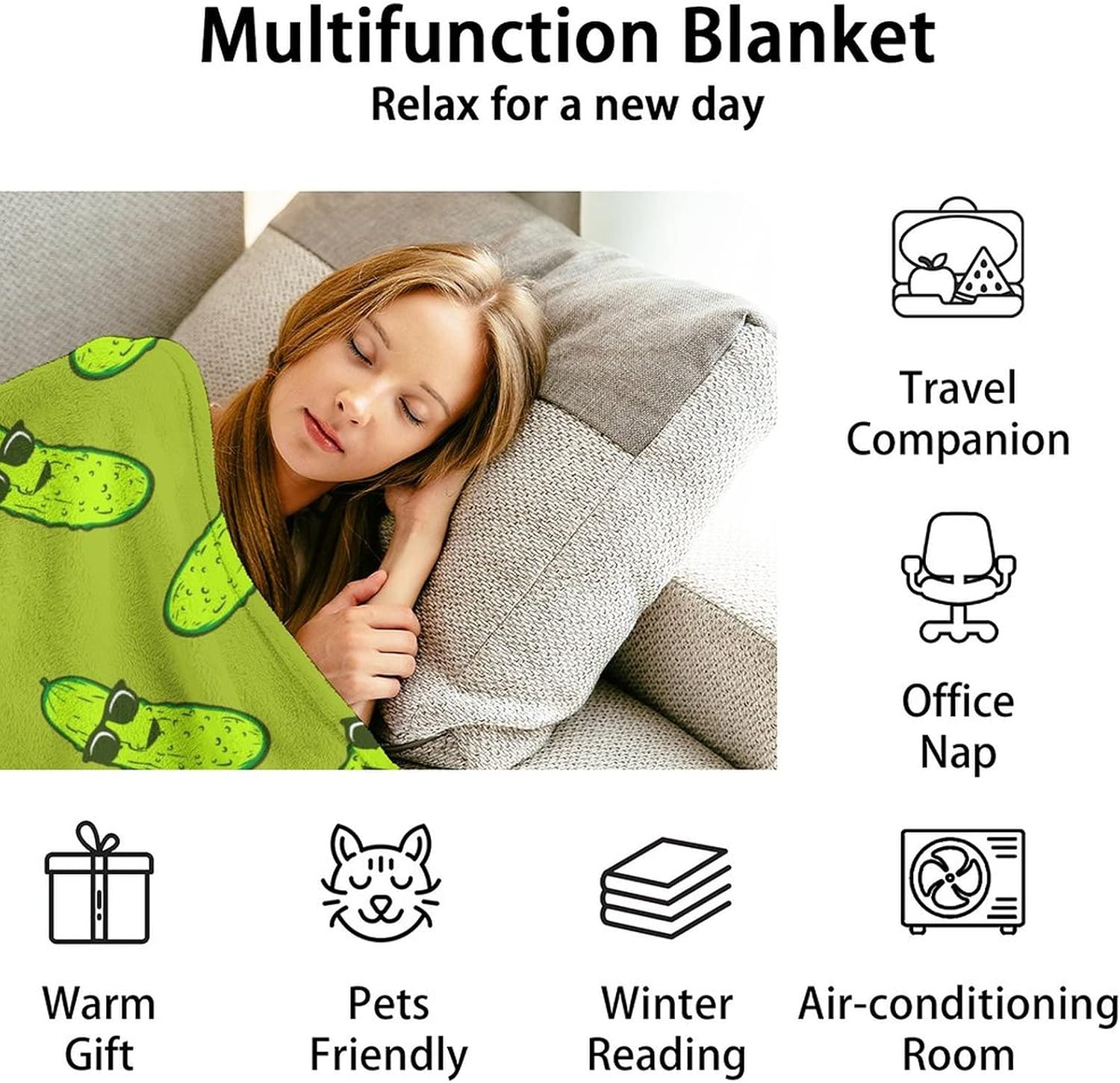 Pickle Throw Blanket for Women Men - 60x80 Inches Twin Size - Soft Fluffy Cozy Blankets Gift - Green Funny Blanket Throws for Bed, Sofa, Winter