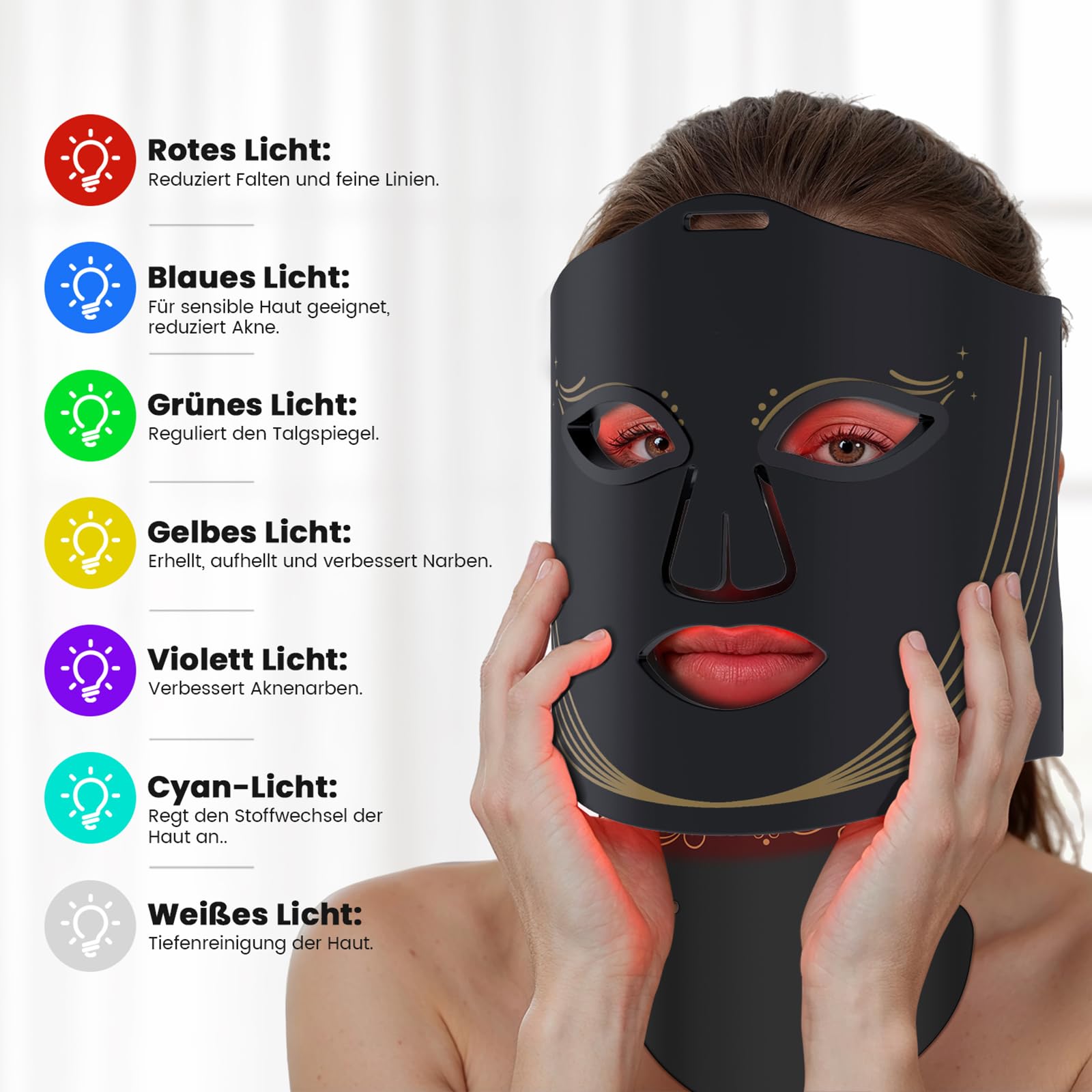 Led Maske Gesicht & Halsmaske, 7 Farben Rotlicht Maske Gesicht mit 4 Modi