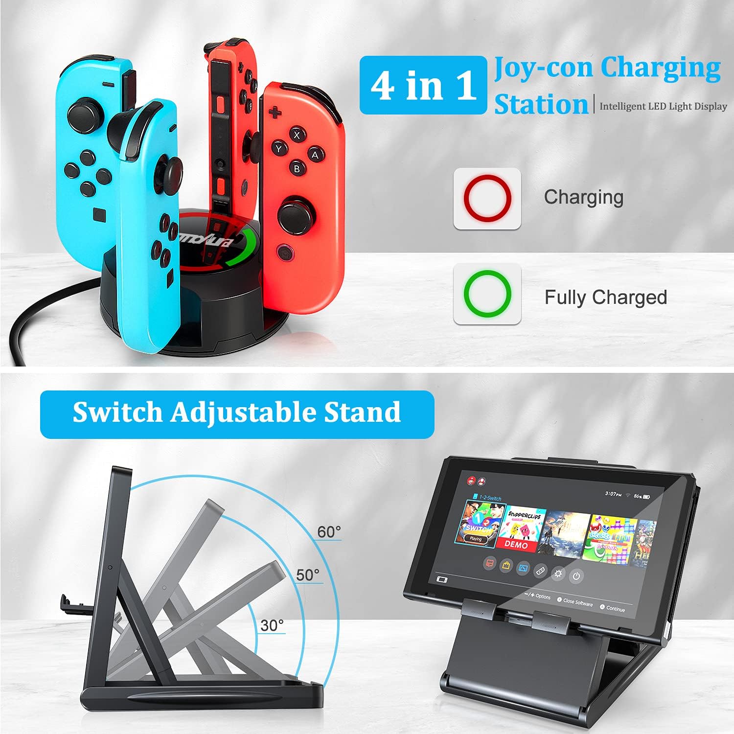 Switch Accessories Bundle, innoAura 20 in 1 Switch Accessories Kit Include Wrist Straps, Switch Carry Case, Joycon Charging Dock, Joycon Grips & Racing Wheels : Video Games
