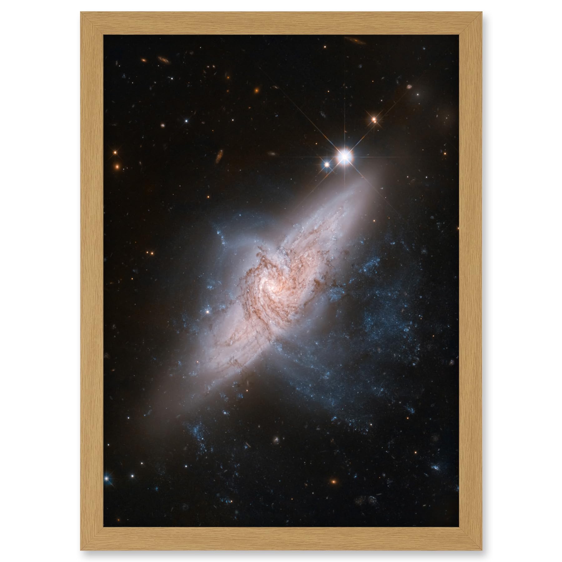 Artery8 Hubble Space Telescope Image Chance Alignment Between Galaxies Mimics A Cosmic Collision NGC 3314 Overlapping Galaxy Angle Artwork Framed A3 Wall Art Print