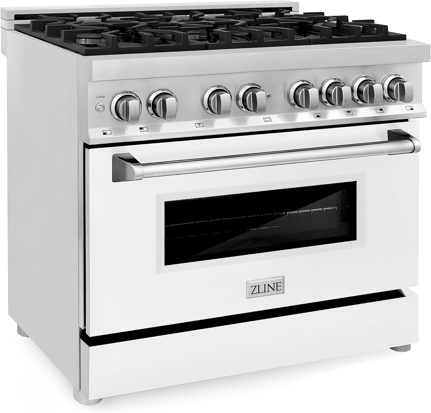ZLINE 36 in. 4.6 cu. ft. Legacy Dual Fuel Range with 6 Burner Gas Cooktop and Electric Convection Oven in Stainless Steel and White Matte Door (RA-WM-36)
